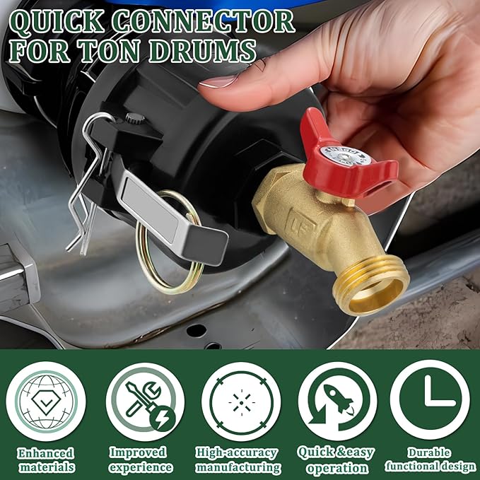 IBC Tote Adapter, 2" Cam Lock for 275-330 Gallon IBC Tote Tank with 2packs Groove Fittings, IBC Tote to Garden Hose Adapter with Brass Hose Faucet (1/2'' Red Handle Brass Valve)