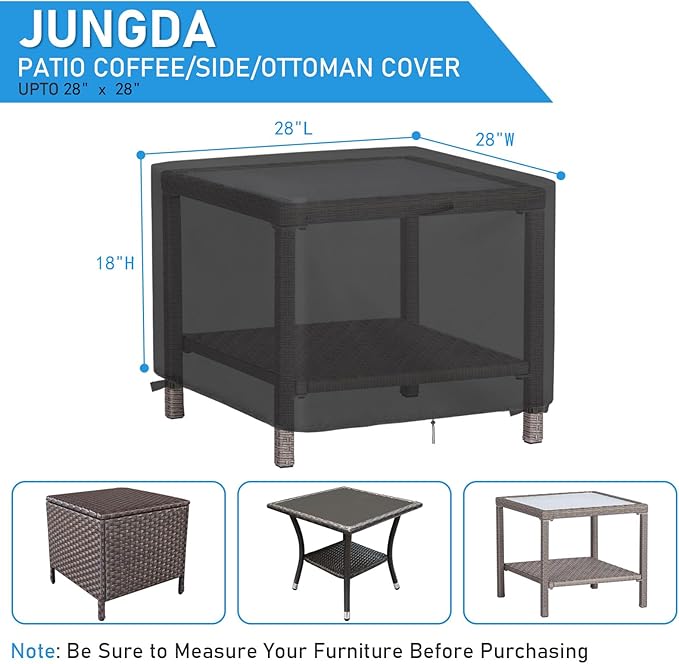 Outdoor Ottoman Cover Square, 28 Inch Waterproof Patio Ottoman Cover, Heavy Duty Side Table Furniture Covers - 28 x 28 x 18 Inch