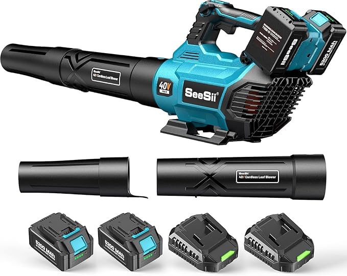 SEESII 40V Leaf Blower Cordless with 2 x 5200mAh Batteries and 2 Chargers, 680CFM 210MPH Electric Leaf Blower with Variable Speed Control, Handheld Battery Blower for Lawn Care, Dust and Debris