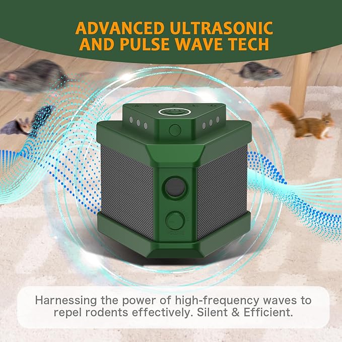 2 Pack Rodent Repellent Ultrasonic Plug-in Indoor – 22–68kHz 5 Modes Mouse & Rat Deterrent with Trio Sound, LED Strobe & Remote, for Attic, Garage, Basement (2100 sq.ft)