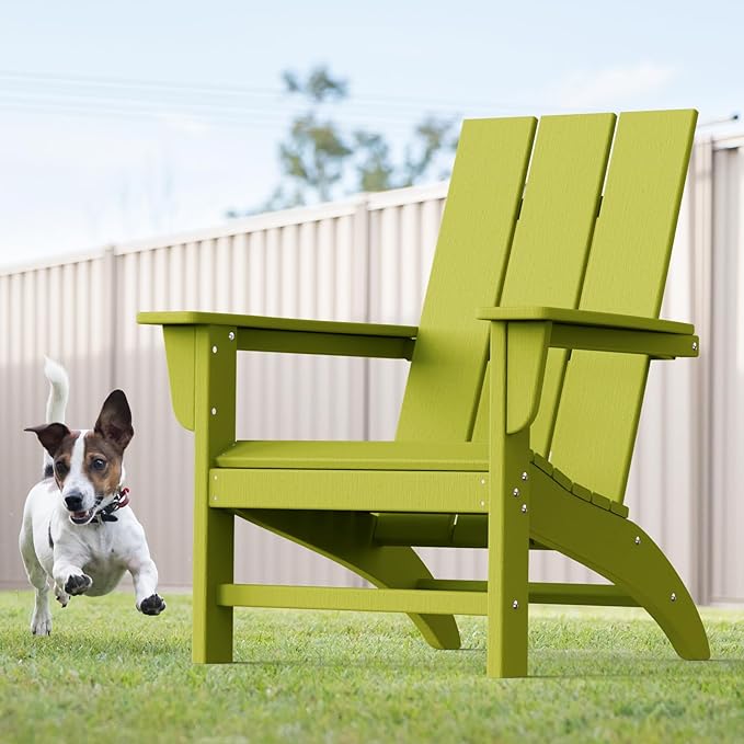 Modern Adirondack Chair, HDPE Plastic Patio Chairs for All Weather, Fire Pit Chair, Outdoor Lawn Chairs for Deck, Porch, Backyard, Garden, Avocado