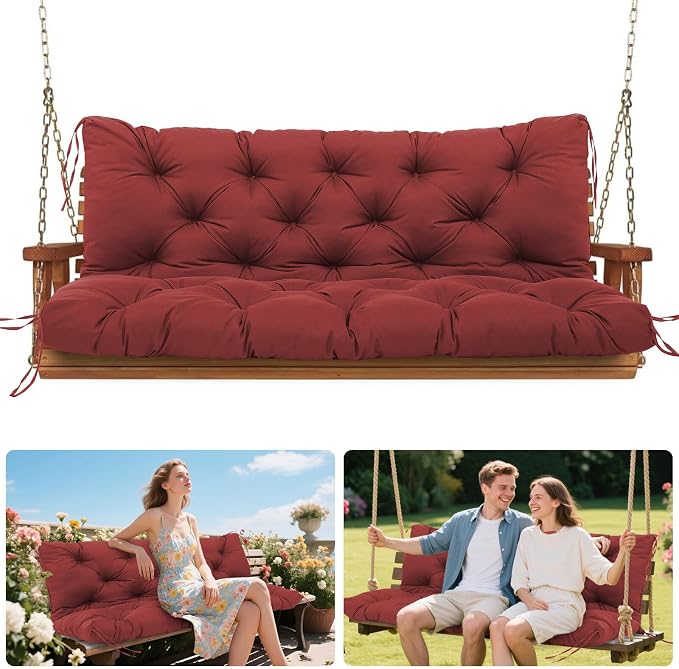 Porch Swing Cushions Outdoor, 5 Inch Thick Waterproof 2-3 Seater Replacement Swing Cushion with Backrest and Anti-Slip Ties, Perfect for Porch, Patio, Garden, Outdoor Bench Furniture, 40×40×5 Inch