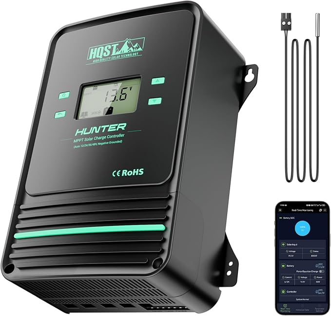 HQST 80 Amp MPPT Solar Charge Controller, 12V/24V/36V/48V Negative Grounding Controller, w/ Smart Bluetooth APP Control, Low-Temp Cut-Off, LCD Display, for Lithium, Sealed, AGM, GEL, Flooded Batteries
