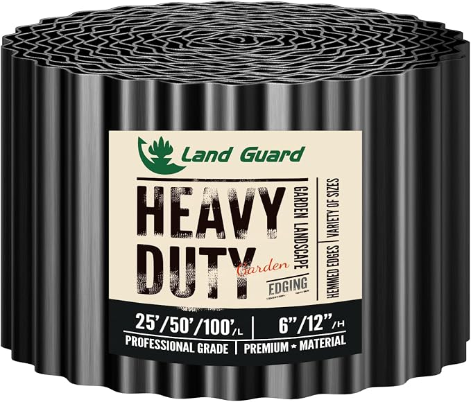 Land Guard Corrugated Garden Edging Border, 12"×100' Landscape Paver Edging, Tall Landscape Edging, Fence for Garden, Flower Bed, Lawn and Landscape Edging (Glossy Black)