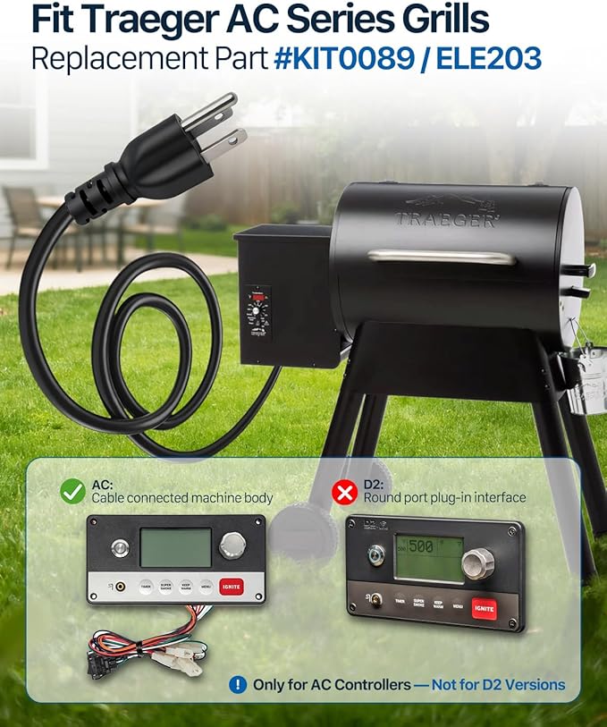 Power Cord Replacement for KIT0089/ELE203/70110/PG24-48/PGPC(NEX), Fit Pit Boss, Traeger, Nexgrill, Rec Tec, Camp Chef, Z-Grill, Coleman, Lonestar Chef, Cabelas, Big Horn, 6ft, 2 Pack