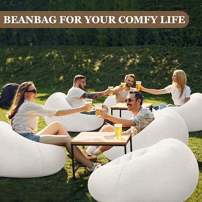 Realspring Inflatable Bean Bag Chairs Outdoor Blow up Camping Chairs Inflatable Lazy Sofa Folding Portable Bean Bag Loungers Couch for Movie Night(Beige,12 Pcs)