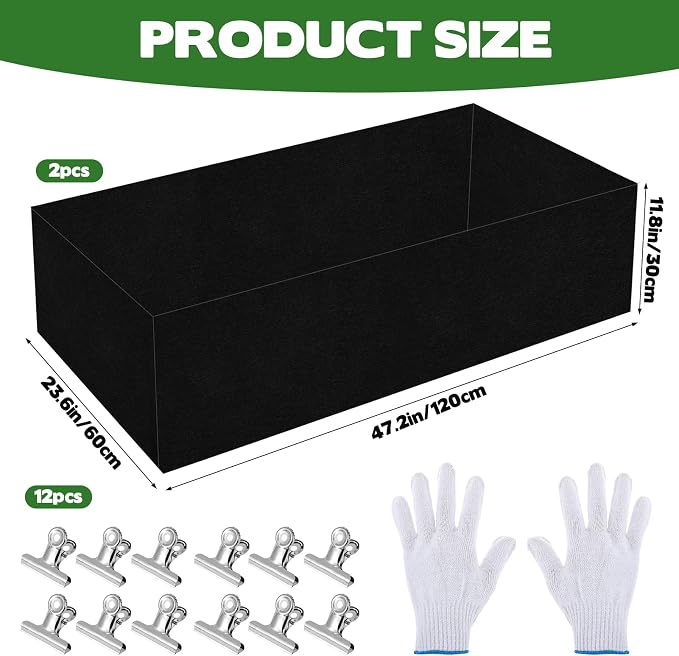 2 Sets Raised Garden Bed Liner Bag, 4 x 2 x 1 ft Breathable Grow Bed Fabric Liners with Clips Gloves, Garden Grow Bed Bag Grow Planter Bags Plant Bed for Planting Vegetables Flowers and Herbs