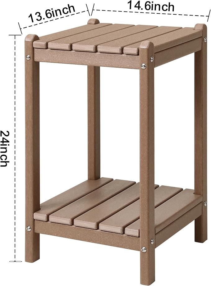 LZRS Adirondack Outdoor End Table, Pool Composite Patio Table,HDPE End Tables for Backyard,Pool, Indoor Companion, Easy Maintenance & Weather Resistant(Weathered Wood)