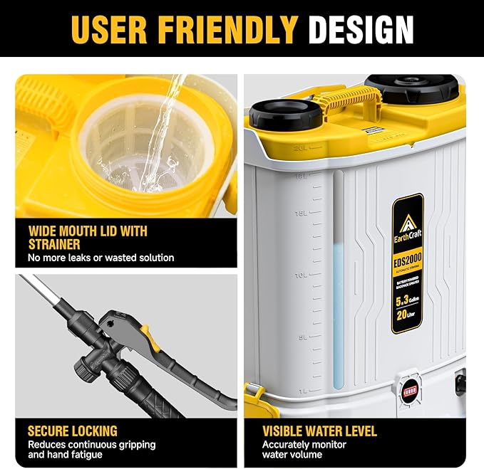 Battery Powered Backpack Sprayer 5.3Gal Compatible with DeWalt 20V Battery(NOT Included), Equipped with Mixing System, Backpack Garden Sprayer with 6 Spray Nozzles for Lawn, Garden, Yard