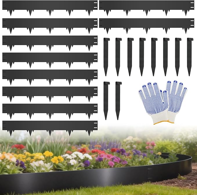 10-Pack Metal Landscape Edging (33ft Total), 40" x 6.5" Steel Garden Edging Border w/ 10 Stakes, Rustproof Hammer-in Edging for Landscaping, Lawn, Yard, Tree Rings, Flower Beds