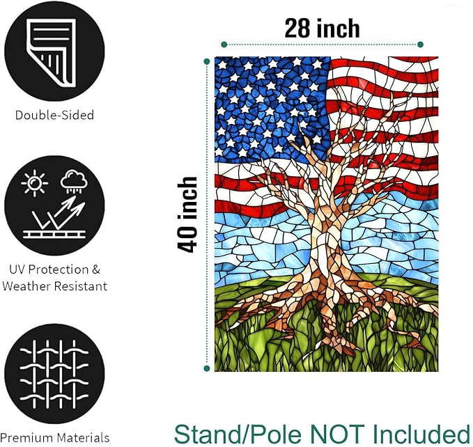 Patriotic American House Flag 28 x 40 Double Sided for Outside Large Stained Glass Tree Life Garden Flags 250 Anniversary USA 4th of July Independence Memorial Day Decora