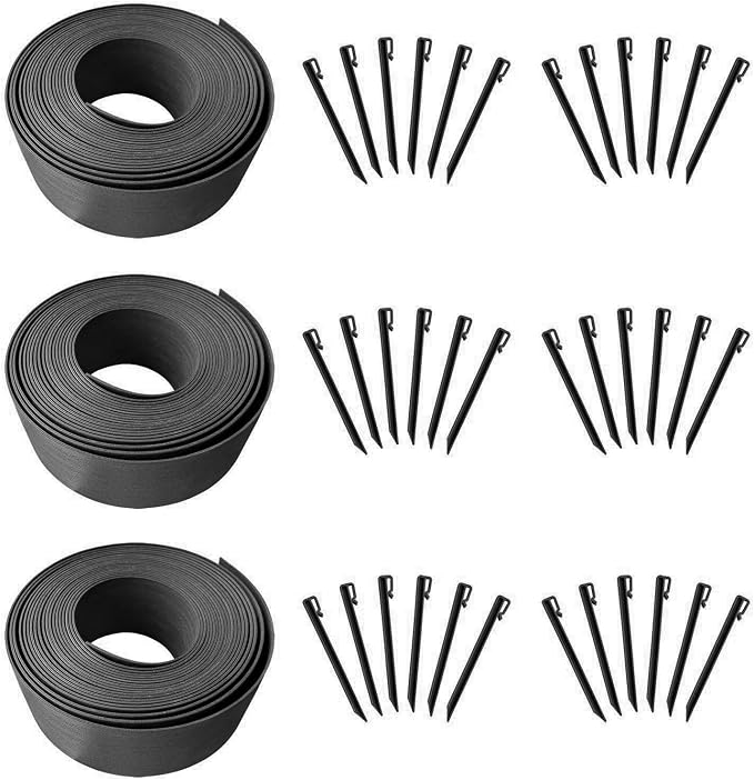 120FT Black Landscape Edging Coil Kit 4 Inch High,Terrace Board with 36pcs 10-inch Spikes
