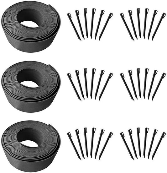 120FT Black Landscape Edging Coil Kit 4 Inch High,Terrace Board with 36pcs 10-inch Spikes