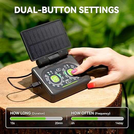 RAINPOINT Programmable Solar Drip Irrigation System for Indoor Houseplant Support Up to 15 Plants, Compact Vacation Automatic Plant Waterer Self Watering Device While Away Low Water Auto Shut-Off