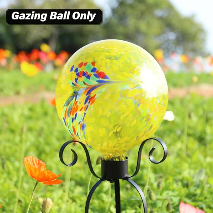 10 Inch Gazing Ball Glass Reflective Garden Globe Outdoor Gazing Globe Yard Ornament for Garden Yard Home Outdoor Decoration Yellow, NOT Solar