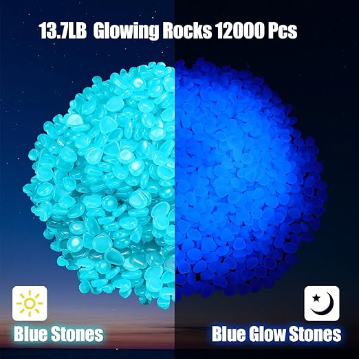 Sasylvia 12000 Pcs Glow in the Dark Rocks Glow in the Dark Stones Glowing Rocks for Garden Outdoor Glowing Fish Tank Pebbles Luminous Stone for Outdoor Yard Patio Aquarium Landscaping (Dark Blue)