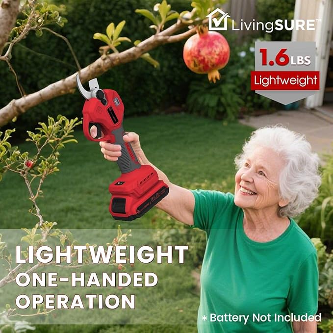 Cordless Pruning Shears by LivingSURE Portable Electric Shears For Gardening Tree and Flower Trimming, Branch Cutter for Outdoor Bushes and Garden - Battery Not Included