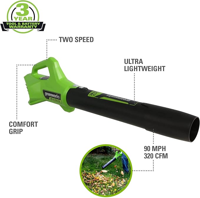 Greenworks 48V 17" Cordless Electric Lawn Mower, Leaf Blower, (2) 4.0Ah Batteries and Rapid Charger