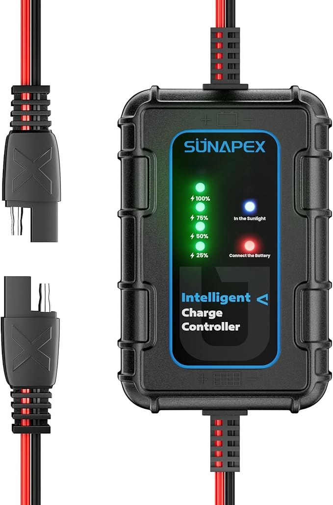 Sunapex Solar Charger Controller 12V: 10A PWM Intelligent Solar Panel Controller 12Volt with LED Display - Waterproof Smart Regulator for RV Boat Car Battery - Tailored AGM Gel LiFePO4 Battery Charger
