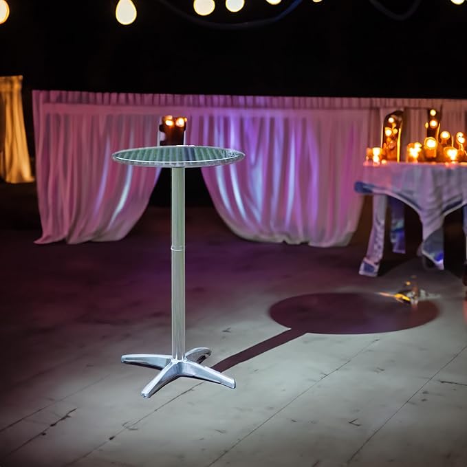 BTEXPERT Aluminum Indoor Outdoor 23.75" Round Restaurant Bar Height 44" Table, Patio Stainless Steel Silver Furniture 25.75" Base