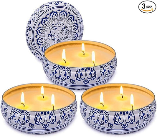 3 Packs Citronella Candle Outdoor, Large 3-Wick 13.5oz Lemongrass Scented Natural Soy Wax Long Burning Candles for Outside Patio Porch
