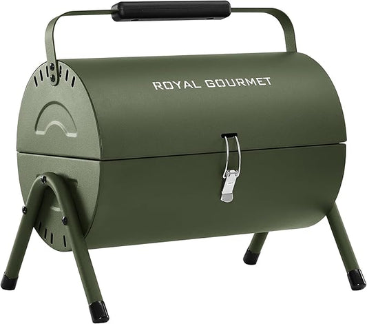 Royal Gourmet CC1015L Portable Charcoal Grill, 147 Sq. In. Cooking Area, with Four Air Vents, Lid Latch Buckle, Lid Handle, for Outdoor Backyard, Patio Parties and Picnics, Olive Green