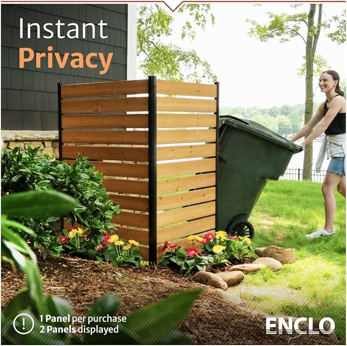 Concord Cedar Wood Privacy Screen, 5ft H x 3.2ft W, 1 Panel | No Dig Enclosure, Hide Trash Cans, Decorative Patio, Outdoor Fence, EC18022