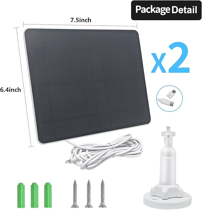 Solar Panel Charger for Arlo Essential 2K Outdoor(2nd Gen)/Essential XL Camera(2nd Gen)/Essential Spotlight Camera, USB C and Micro USB Plug, 9.8ft Cable, Weatherproof (2Pack)