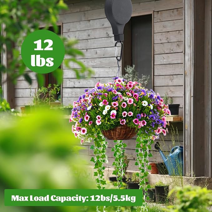 YAYODS 8 Pack Retractable Plant Hanger Heavy Duty Plant Pulleys for Hanging Plants, Adjustable Plant Hanger Pull Down Hook for Garden Baskets Pots,Birds Feeder and Grow Lights, Black