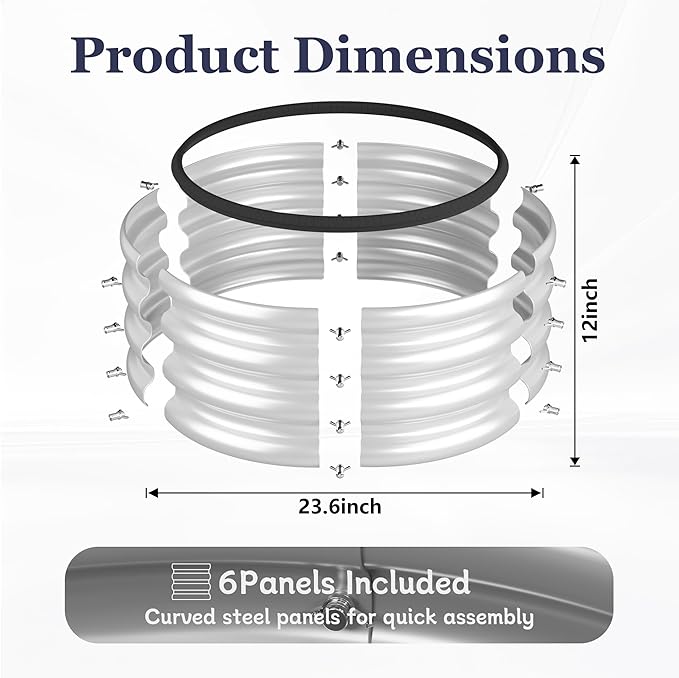 2 x 2 x 1 ft Round Raised Garden Bed, Silver 1 Pack 0.6 mm Thick Galvanized Steel Planter Box with Double Layer Paint and Safety Edge Trim for Vegetables Flowers Herbs Outdoor Garden