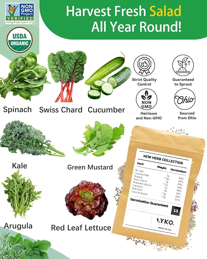 LYKOCLEAN 8-pod Salad Seeds Pod Kit for AeroGarden, iDOO, Ahopegarden Hydroponics Growing System, 350+ Seeds (Include Spinach, Lacinato Kale, Arugula, Swiss Chard, Red Leaf Lettuce, Cucumber)