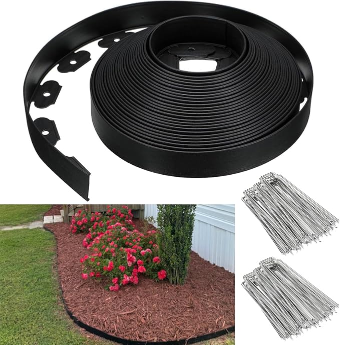 Landscape Edging 3 in x 98 FT, Garden Edging Borders with 150 Pieces Metal Stakes, Flexible Lawn Edging Border Kit, DIY Plastic Fence Edge for Tree, Yard, Flowerbeds,Grass,Landscaping, Path Way