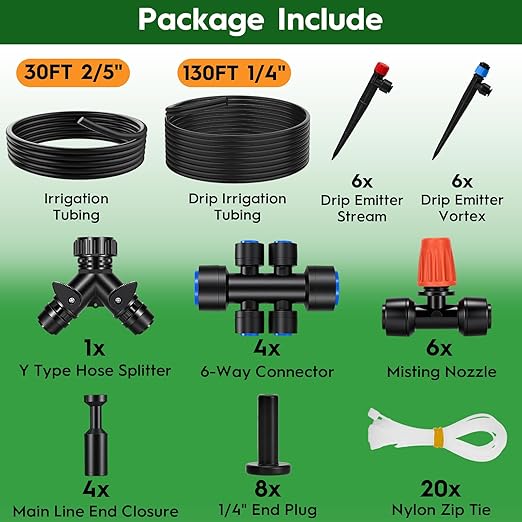 Quick-Connect Drip Irrigation System, 2026-Upgrade Garden Irrigation Kit with 2/5" & 1/4" Tubing, Adjustable Nozzles & Sprinklers, Automatic Watering System for Garden, Lawn, Greenhouse