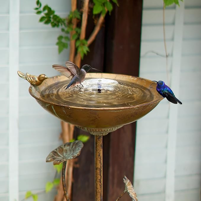 HLQMFHT Diam 11.4" W x 28.5" H Cast Iron Pedestal Bird Bath, Bird Baths for Outdoors,Vintage Metal Bird Bath Garden Yard Decoration