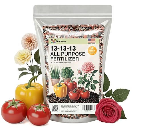 Gardenera 13-13-13 Slow Release Granular Fertilizer – All Purpose Plant Food 13 13 13 for Outdoor Grass, Vegetables, Roses, Flowers, Shrubs, Trees. Lawns, Gardens, Potted Plants (5 Quarts)