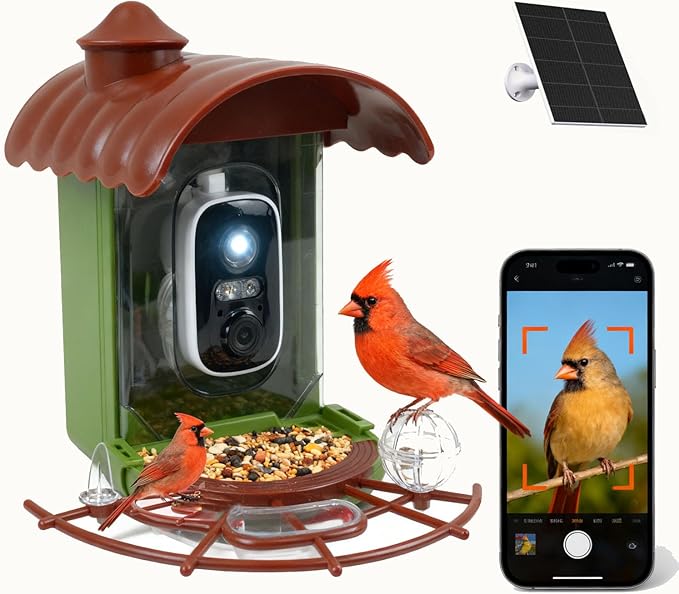 Bird Feeder with Camera, Smart Bird Feeder Camera with AI Identify BirdSpecies, Solar Powered, Instant Alerts, 2K HD Video, Various DIY Addons, 2.4G WiFi, Gift for Mom Dad and Birdlover (Green)