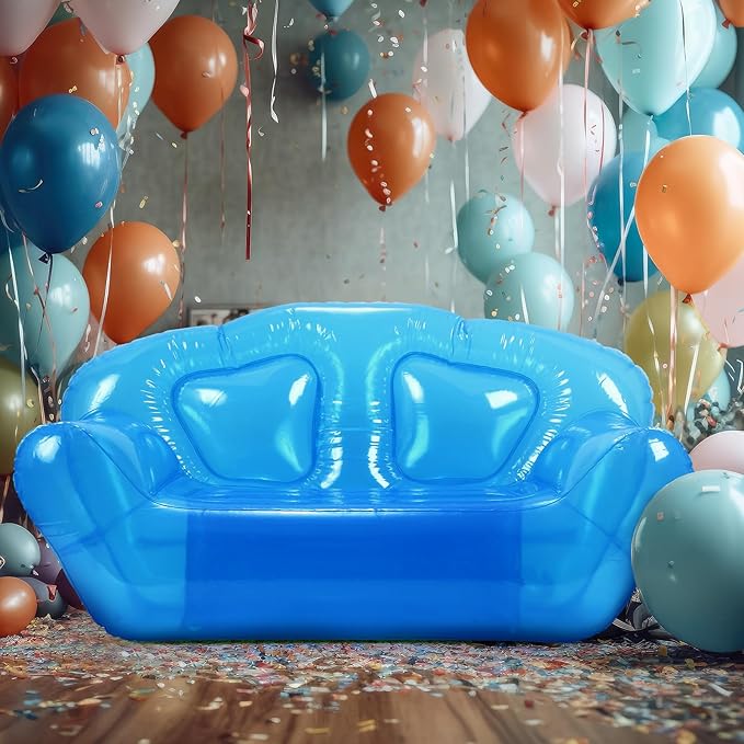 Kigley Inflatable Chair Blow Up Couches Transparent Inflatable Sofa Seat Yard Patio Portable Air Couch Furniture for Outdoor Indoor Camping Beach Room(Double Seat,Blue)