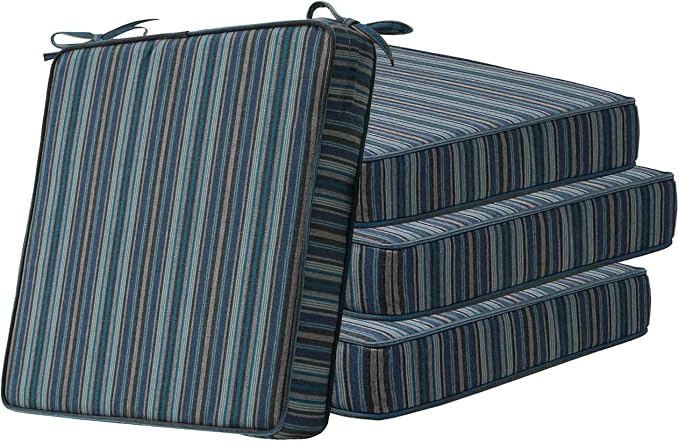 Unimatta Sunbrella Square Corner Seat Cushions, 19" x 19" x 3", Set of 4, Indoor Outdoor Water Repellent Universal Chair Pads with Ties for Patio Furniture, Garden Dining Chairs, Troupe Dock