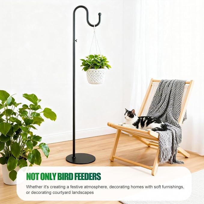 76" Adjustable Shepherds Hook Stand for Bird Feeders, Hanging Plants, Wind Chimes & Lanterns, Free Standing Bird Feeder Pole Holder with 6.6 lb Weighted Base for Patio Porch Indoor Outdoor Decor