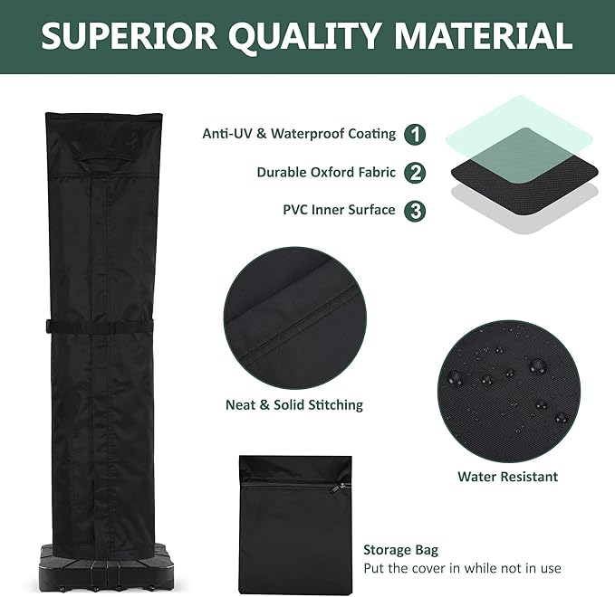 Rachmi Patio Cantilever Umbrella Cover for 9-13 Ft Umbrellas, High Quality Water-resistant UV & Fade Resistant Cover Fits Round / Square Outdoor Garden Offset Parasol with Zipper & Rod, Black