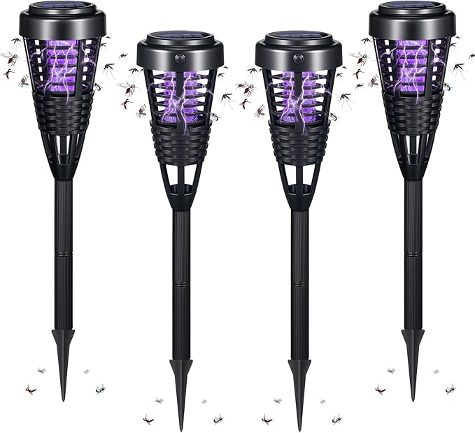 2026 4Pack Mosquito Repellent Outdoor Patio Solar Bug Zapper Outdoor,Mosquito Trap to Repel Gnat Small Flying Insect,Waterproof Mosquito Zapper for Outside,Solar Fly Zapper for Backyard,Garden,Patio