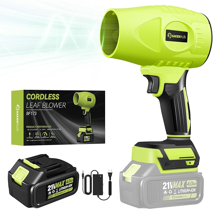 Sakerplus Cordless Leaf Blower, Portable Dust Cleaner Cordless, Handheld Blower, Hand Blowers for Lawn Care, Patio Cleaning, Leaves and Dust Blowing, 4.0Ah Battery and Charger Included (1 Battery)