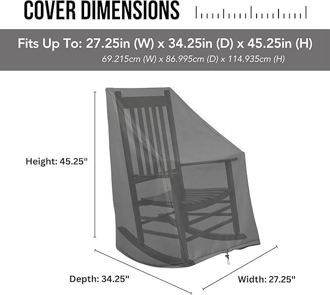 Shine Company Weatherproof Outdoor Rocking Chair Cover, 100% Woven Polyester, Elastic Cord with Toggle, Black