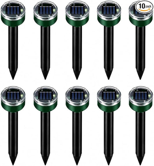 Ultrasonic Mole Repellent Solar Powered, 10 Pack | Mole, Gopher & Vole Repellent, Sonic Burrowing Pest Control, Snake & Groundhog Repellent, Pet Friendly, Outdoor Waterproof