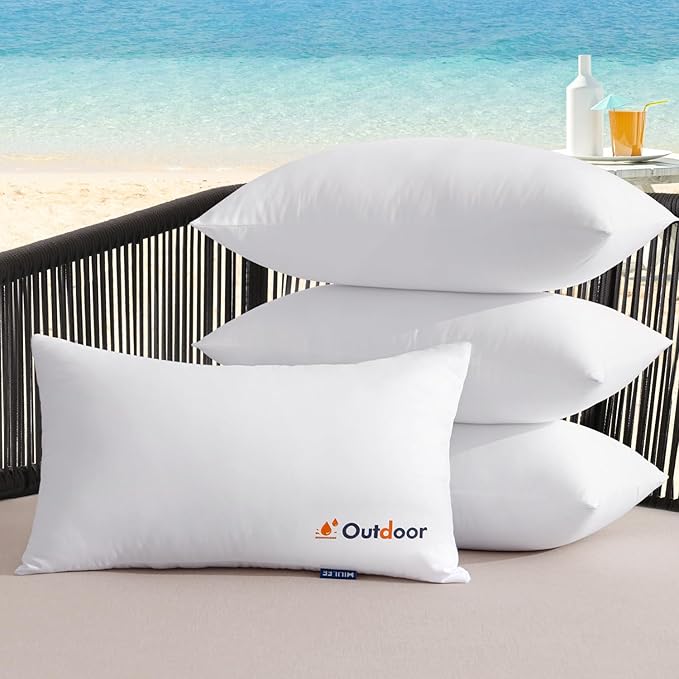 MIULEE Outdoor Pillows Set of 4 12x20 Waterproof Throw Pillow Inserts, Decorative Water Resistant Pillow Cushion for Patio and Garden