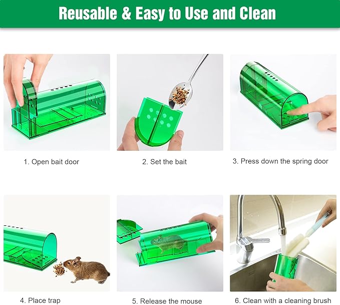 6 Pack Live Mouse Traps No Kill, Humane Mouse Traps Indoor for Home, Reusable Mice Trap Catcher for House & Outdoors