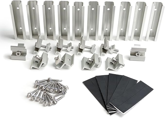 Solar Panel Mounting Brackets Mid and End Clamps and Rails Kit for Roofing Solar Panels of Multiple Sized,Mounting Clamp for Solar Panels Mount PV Modules Fixing Rooftop Installation Support