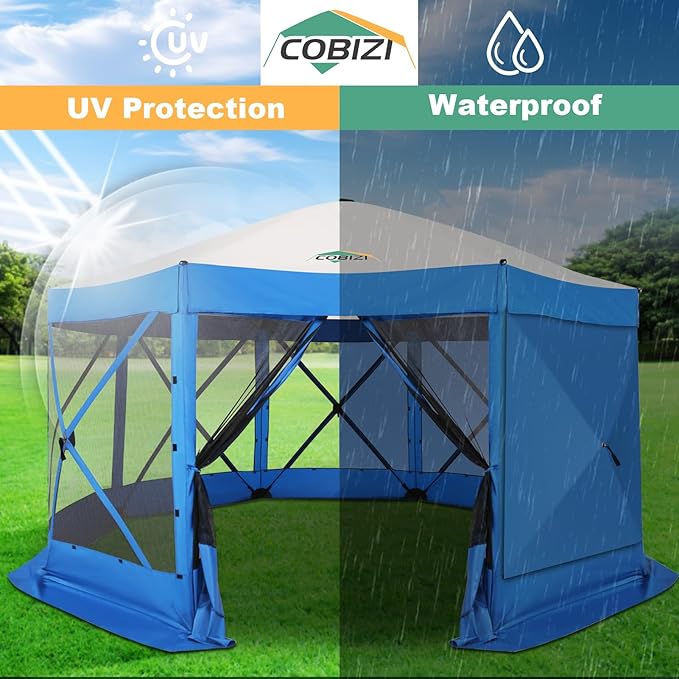 COBIZI 15x15 FT Pop Up Gazebo - Canopy Tent, Large Gazebos On Clearance with Sidewalls, Screened in Gazebo,carpas para Patio,Portable Screen Tents for 12-15 Persons Outdoor Camping, Backyard, Blue