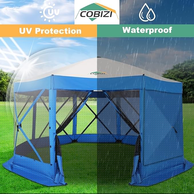 COBIZI 15x15 FT Pop Up Gazebo - Canopy Tent, Large Gazebos On Clearance with Sidewalls, Screened in Gazebo,carpas para Patio,Portable Screen Tents for 12-15 Persons Outdoor Camping, Backyard, Blue