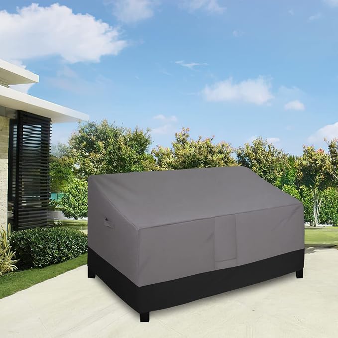 Easy-Going Waterproof Outdoor Couch Cover, Heavy Duty 3-Seater Patio Sofa Cover, Windproof Outdoor Furniture Cover with Air Vent （88Wx32.5Dx33H inch,Gray/Black)